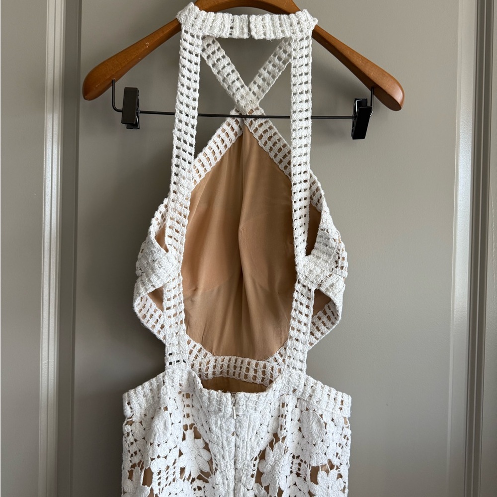 Elie Saab White Crochet One-Shoulder Cutout Gown - Picture 13 of 16